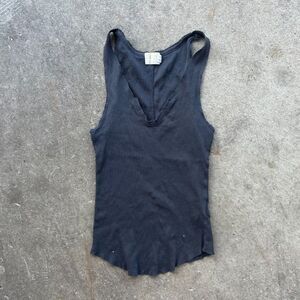 Y2k Grunge Raw Hem Tank Top Ribbed Racerback Gray XS